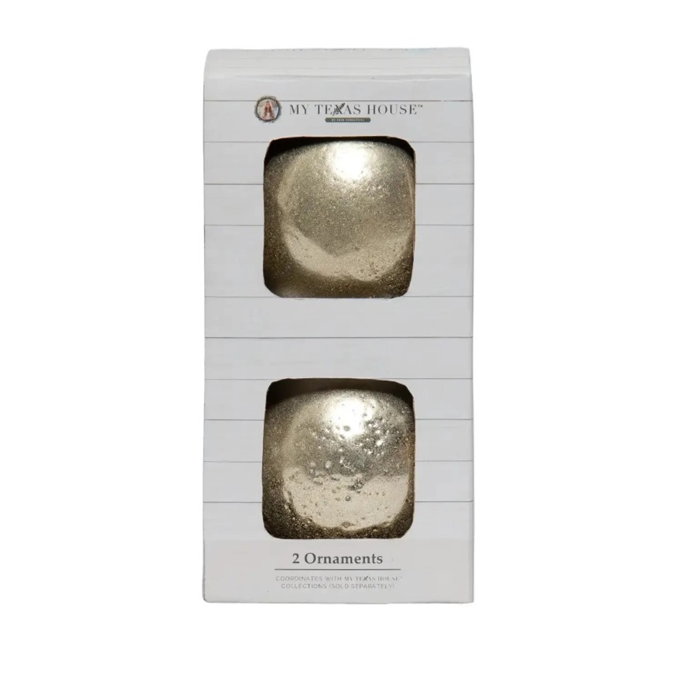 My Texas House Hammered Metallic Gold Christmas Ornaments BULBS 5” NIB 2 count